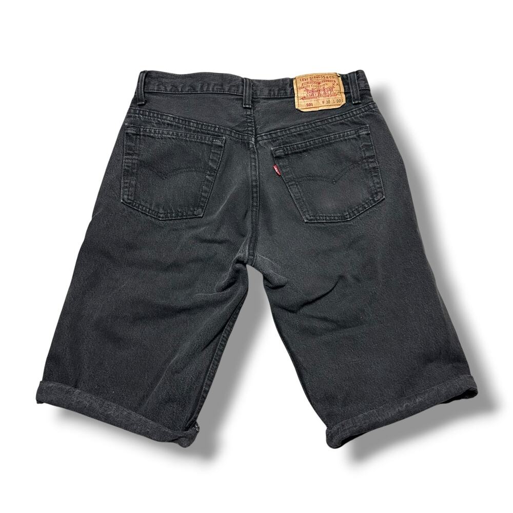 Vintage 80s 90s Levis 501 Denim Jean Shorts USA Jorts Black Distressed 30x00